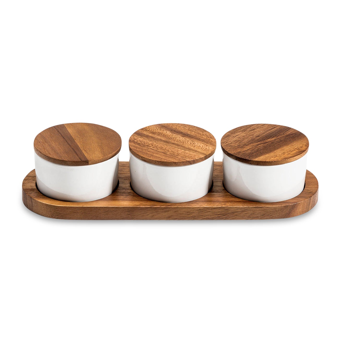 Condiment Serving Set - 3 Ceramic Bowls with Lids