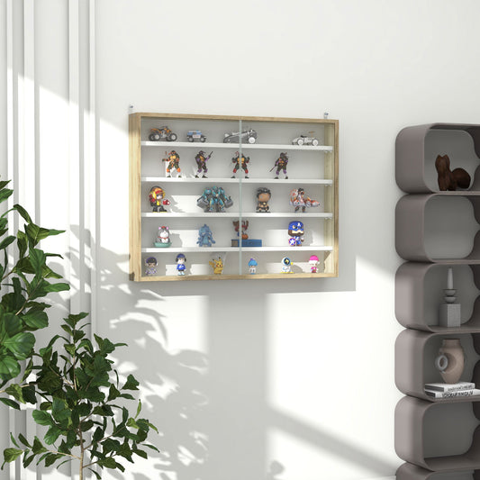 5-Tier Wall Display Shelf Unit Cabinet w/ 4 Adjustable Shelves Glass Doors Home Office Ornaments 60x80cm Natural-1