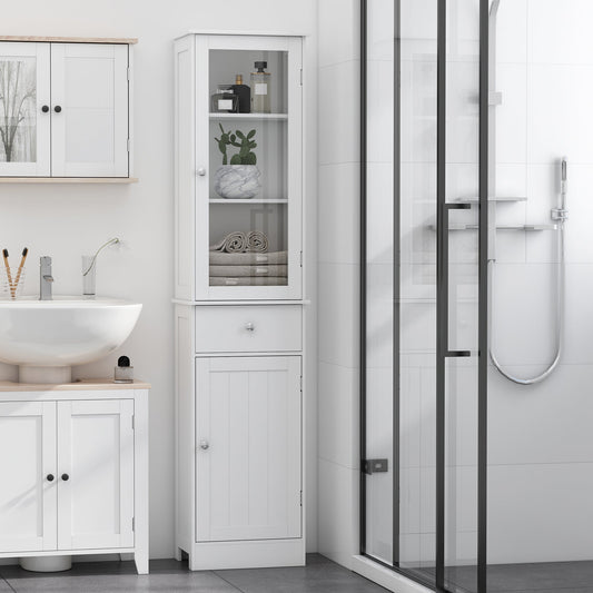 Bathroom Storage Cabinet with 3-tier Shelf Drawer Door, Floor Cabinet Free Standing Tall Slim Side Organizer Shelves, White-1