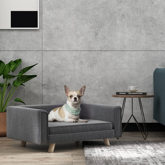 Dog Sofa Bed, Elevated Dog Couch for Medium and Small Dogs, with Soft Cushion, Removable and Washable Cover, Grey-1